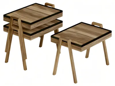 Image de Élégant ensemble de table basse en bois brun au design moderne