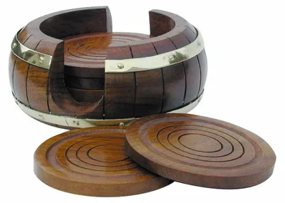 Produktbild von Untersetzer "Fass", Holz/Messing, 13 cm
