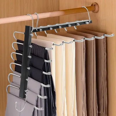 Produktbild von PolkaHome® 6-in-1 Kleiderbügel aus Edelstahl, Platzsparende Hosenbügel, Antirutsch-Hosenhalter für Handtücher, Kleidung, Hosen,