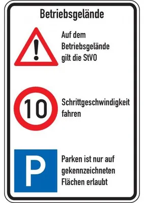 Produktbild von Dreifke® Schild I Kombischild Betriebsgelände, STVO und 10 km/h + Parken, Alu...