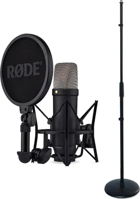 Produktbild von Rode NT1 5th Gen Studio-Mikrofon Schwarz mit geradem Mikrofonständer