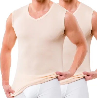 Herren Business Muskelshirt mit V-Ausschnitt creme 2er Pack