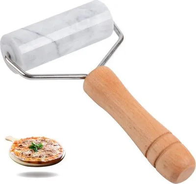 Produktbild von DigiRigi® Marmor-Teigroller klein, antihaft weiß – 100% Naturmarmor, Edelstahlrahmen, Buchenholzgriff, Nylonlager | für Kuchen, Kekse, Pizza & Tortillas