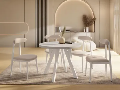 Produktbild von Runder Ausziehbarer Esstisch im Loft-Stil – Industrieller Tisch mit Weißen Holzbeinen – Platzsparender Esstisch für Wohnzimmer – Kiefer Weiß – 100 bis 200 cm