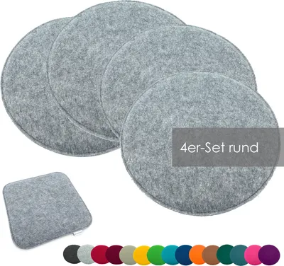 Produktbild von heimtexland ® sada sedacích polštářů plstěný polštářek na židli polštářek na židli plstěný polštářek na židli čalounění polštářek typ631 sada 4 35 cm kulatý světle šedý