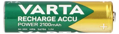 A single Varta AA rechargeable battery against a white background.
