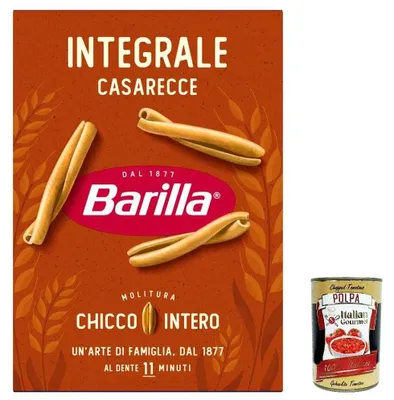 Produktbild von Barilla Integrale Casarecce – Vollkorn Hartweizenpasta aus 100% Vollkorngrieß, reich an Ballaststoffen, perfekter „al dente“-Biss in 11 Minuten – 30 x 500 g – Italien + Italian Gourmet polpa 400g