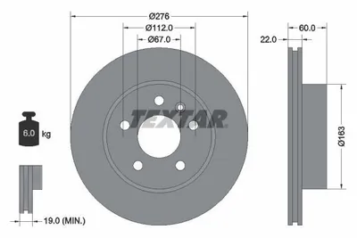 Obrázok produktu pre 2 brzdové kotúče Textar 276 mm vetrané vpredu pre Mercedes Vito triedy V