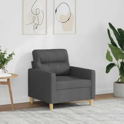Zdjęcie produktu dla Fotel wypoczynkowy w ciemnoszarym kolorze, o wysokości 60 cm, wykonany z tkaniny z metalową konstrukcją i wyściełany, idealny do salonu i pokoju wypoczynkowego
