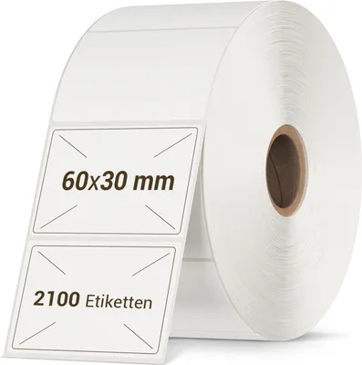 Produktbild von Thermoetiketten 60x30mm Thermodirekt 2100 Stk Etiketten Rolle für Thermodrucker