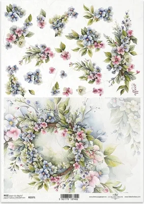 Immagine prodotto di ITD carta di riso decoupage tecnica artigianale tovagliolo di carta R2371 bouquet ghirlande