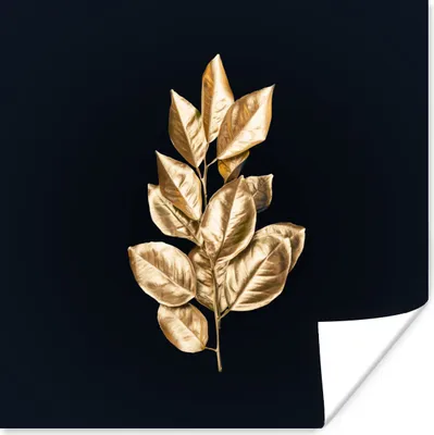 Produktbild von MuchoWow® Poster Pflanze - Blätter - Gold - Schwarz - Luxus 100x100 cm - Babyzimmer
