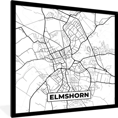 Produktbild von MuchoWow® Gerahmtes Poster Karte - Stadtplan - Elmshorn 40x40 cm - Poster mit Schwarzem Bilderrahmen Wandposter Rahmen Foto Bilder - Mit Rahmen - Wanddekoration Schlafzimmer
