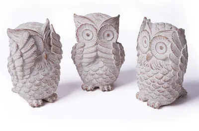 Produktbild von Eulen-Figuren Modern Dekorativ Boho Harz Weiß Set 3 Stk 13 cm