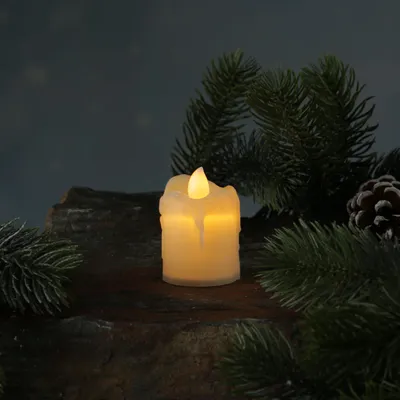 Produktbild von LED Kerze Mini - Kunststoff - gelb flackernde LED - H: 6cm, D: 4cm - Batteriebetrieb - beige