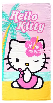 Produktbild von Hello Kitty Kinder Strandtuch - Beach Badetuch Handtuch 100% Baumwolle 120 x 60 cm Rosa