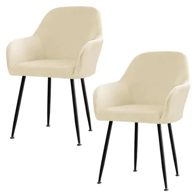 Produktbild von Stuhlhussen Stretch Samt 2er Set Beige für Esszimmerstühle mit Armlehne
