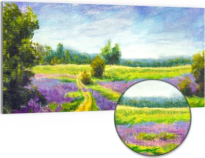 Produktbild von DEQORI Hybrid Leinwand Bild 100x50 cm 'Wiese mit Gladiolen ' Wandbild Glas flach modern