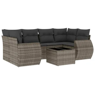 Produktbild von 7-tlg. Garten-Sofagarnitur mit Kissen Grau Poly Rattan