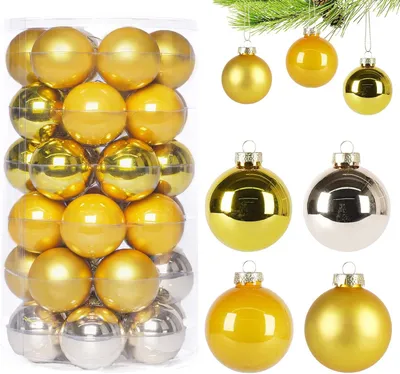 Produktbild von Weihnachtskugeln Gold Glas 6 cm, 36 Stück Christbaumkugeln Matt & Glänzend für Weihnachtsbaum, Kranz, Tischdeko & Fenster