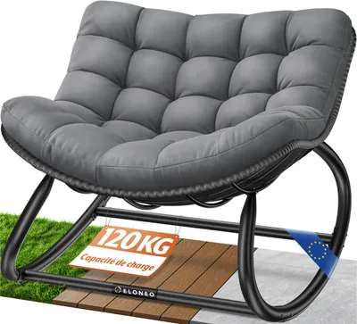 Image de Fauteuil à bascule d'extérieur ELONEO XXL – fauteuil lounge ergonomique avec coussin d'assise haut de gamme, résistant aux intempéries pour l'intérieur et l'extérieur, antidérapant, pouvant supporter jusqu'à 120 kg