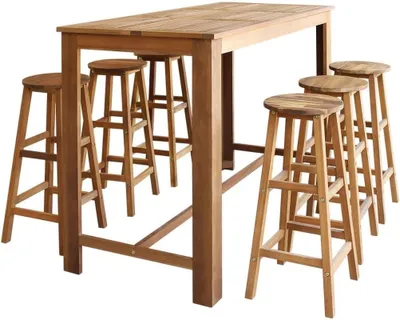 Produktbild von 7-teiliges Set aus Bartisch und Hockern aus massivem Akazienholz