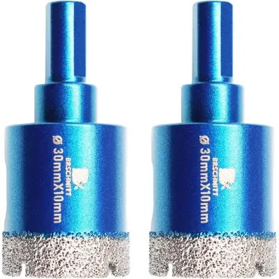 Zdjęcie produktu dla Zestaw dwóch wierteł diamentowych do suchych otworów, średnica 30 mm, z trójkątnym chwytem, do wiercenia w płytkach, kamieniu, granicie i marmurze
