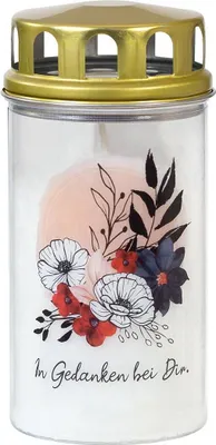Produktbild von Ewiglicht klein mit Deckel Blumenbouquet, Motiv "In Gedanken bei Dir"