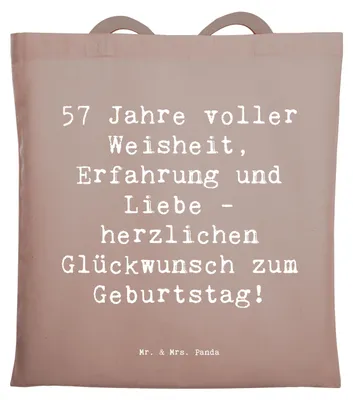 Produktbild von Mr. & Mrs. Panda Schultasche Spruch 57. Geburtstag - Braun Pastell - Geschenk, Feierlichkeiten, Geschichten, Happy Birthday, totebag, Tasche, Jutetasche, canvas, Tote Bag