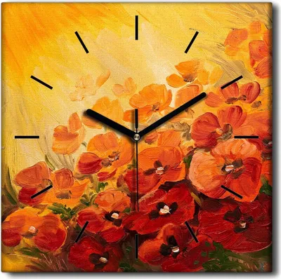 Produktbild von Coloray Uhr auf Leinwand 30x30 cm Wand Uhr Dekoration Wohnzimmer Segeltuch schwarze Hände -Abstraktion. Maki Blumen