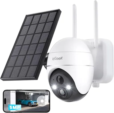 Produktbild von IEGEEK 5MP Outdoor-Überwachungskamera, Batterie, PTZ WLAN Solarpanel, PIR-Bewegungssensor, 30 m farbige Nachtsicht, Zwei-Wege-Audio, 2,4 GHz WLAN,