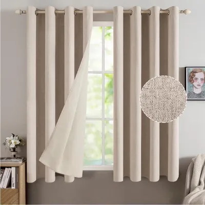 Productafbeelding van Kort verduisteringsgordijnen met inslagringen - warmte-isolerende linnenlook gordijnen - set van 2 - ideaal voor woonkamer en slaapruimtes
