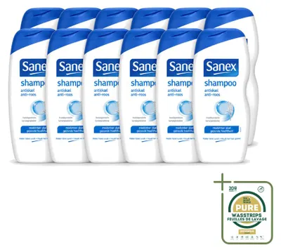 Productafbeelding van 12 x Sanex Anti-roos shampoo - met kamille en tarwe-eiwit - 250 ml - voordeelverpakking - 12 stuks