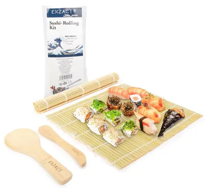 Produktbild von Sushi-Set Sushi-Matte Sushirollen - 4 Teile - Bambus - Mit Reislöffel und Reisverteiler
