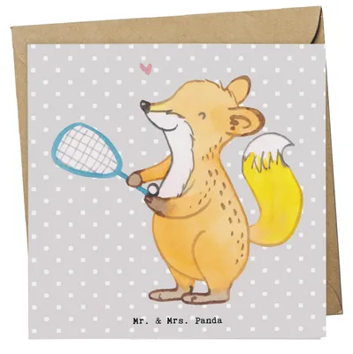 Produktbild von Mr. & Mrs. Panda Klappkarte Fuchs Squash spielen - Grau Pastell - Geschenk, anlasskarte, Glückwunschkarte, doppelkarte, faltkarte, Grußkarte, Squashhalle, Ballsport