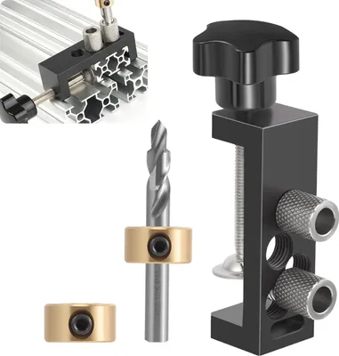 Immagine prodotto di Dima di foratura per profili in alluminio - Utensile di foratura e svasatura - Adatto per 2020/2040/3030/3060/4040 - Metallo - Nero