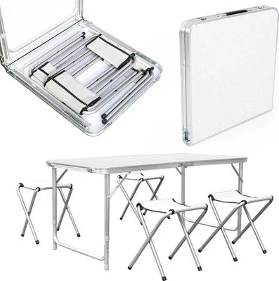 Immagine prodotto di Set da esterno per il campeggio - 1 tavolo - 4 sedie - bianco - portatile