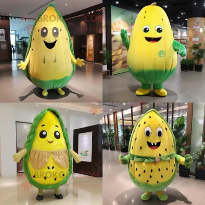 Immagine prodotto di Personaggio del costume della mascotte REDBROKOLY dell anguria gialla vestito con canotta e spille da scialle
