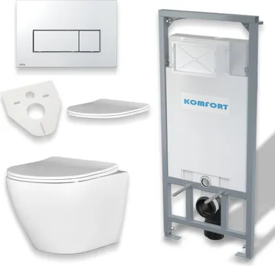 Zdjęcie produktu dla Zestaw WC: stelaż podtynkowy C201 + toaleta Slim Soft-Close Desna biała + mata dźwiękochłonna + płytka montażowa w kolorze chrom