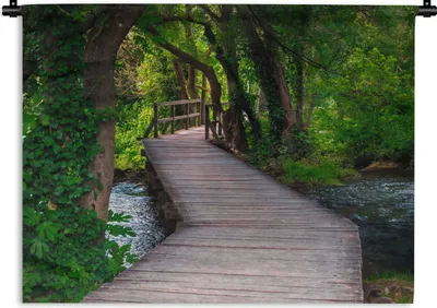 Produktbild von MuchoWow® Wandteppich Wandbehang Wald - Natur - Brücke 120x90 cm Tapisserie Dekoration Wandtuch - Wohnen - Aufhänger für die Wand