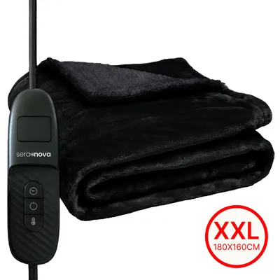 Produktbild von Seranova XXL Elektrische Heizdecke - 180x160cm - 9 Wärmestufen - Abschaltautomatik - waschbar - Kuschelige Wärmedecke - Schwarz