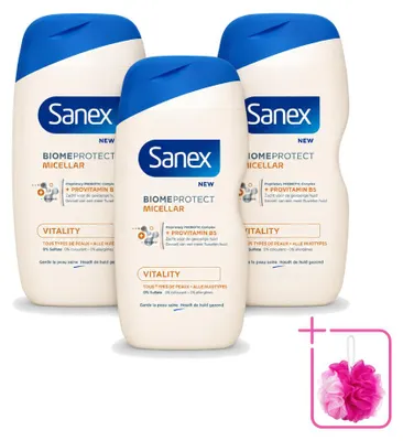 Produktbild von 3 x Sanex BiomeProtect Micellair Douchegel Vitaliteit 400 ml - Sparpackung - 3 Stücke