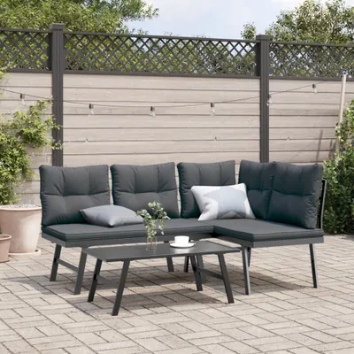 Productafbeelding van Maison Exclusive - 3-delige set met banken met kussens, zwart gepoedercoat staal