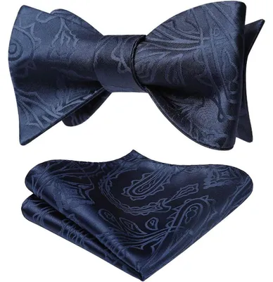 Immagine prodotto di Set da uomo composto da cravatta e fazzoletto da taschino, motivo floreale jacquard, blu navy, allacciatura a nodo