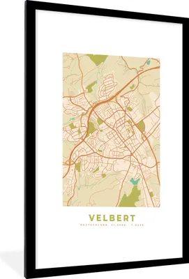 Produktbild von MuchoWow® Gerahmtes Poster Velbert - Karte - Stadtplan - Vintage 60x90 cm - Poster mit Schwarzem Bilderrahmen Wandposter Rahmen Foto Bilder - Dekoration - Wandposter Wohnzimmer - Hochwertig