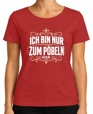 Immagine prodotto di Maglietta da donna, taglia XL, colore rosso, con scritta: "Sono qui solo per fare il buffone. Affermazione sarcastica."