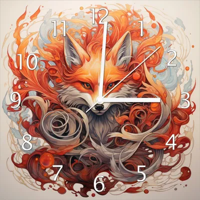 Produktbild von Wallario Design Wanduhr Flammenfuchs aus Echtglas, Größe 30 x 30 cm
