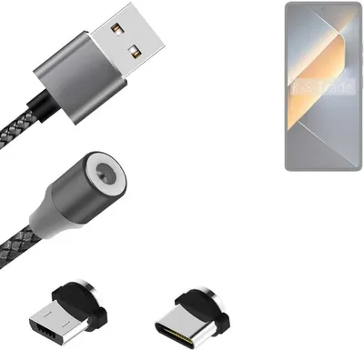 Produktbild von K-S-Trade Hochwertiges Magnet-Lade-kabel Sync-Kabel Daten-Kabel für Tecno Pova 6 Pro mit USB-Typ-C-Anschluss und Micro-USB-Anschluss 2A bis zu