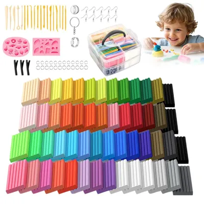 Produktbild von 54 Farben Polymer Clay Bastelset Modelliermasse Ofenhärtend Knete für Kinder DIY