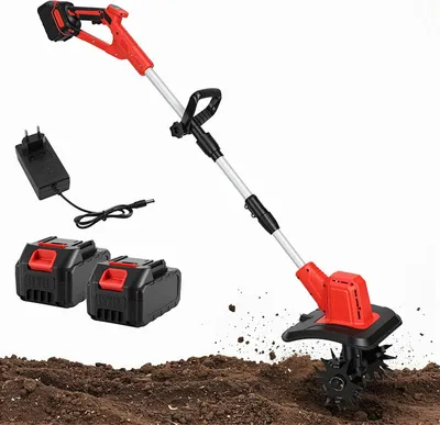 Immagine prodotto di Izrielar Zappa elettrica a batteria Motocoltivatore elettrico per giardinaggio Coltivatore per giardinaggio Cura delle aiuole Allentamento del terreno Set con 2 batterie
